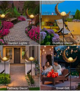 Moon Solar Garden Lights Outdoor Stakes Waterproof Crackle Glass Metal Lights - Image 2