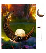 Moon Solar Garden Lights Outdoor Stakes Waterproof Crackle Glass Metal Lights
