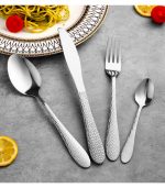 Stainless Steel Cutlery Set with Hammered Pattern Design - Image 2